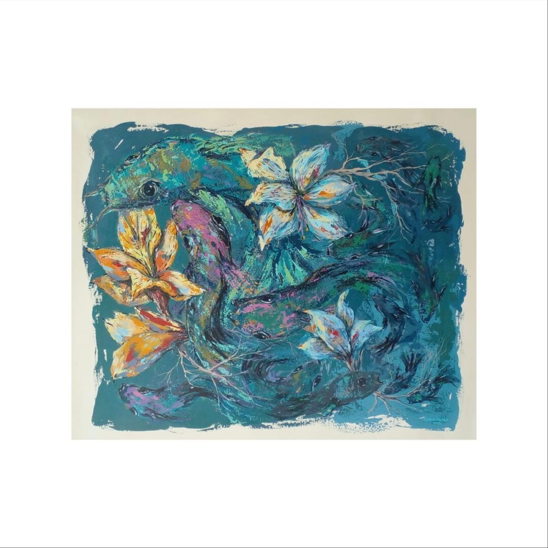 Urdimbre de peces y flores