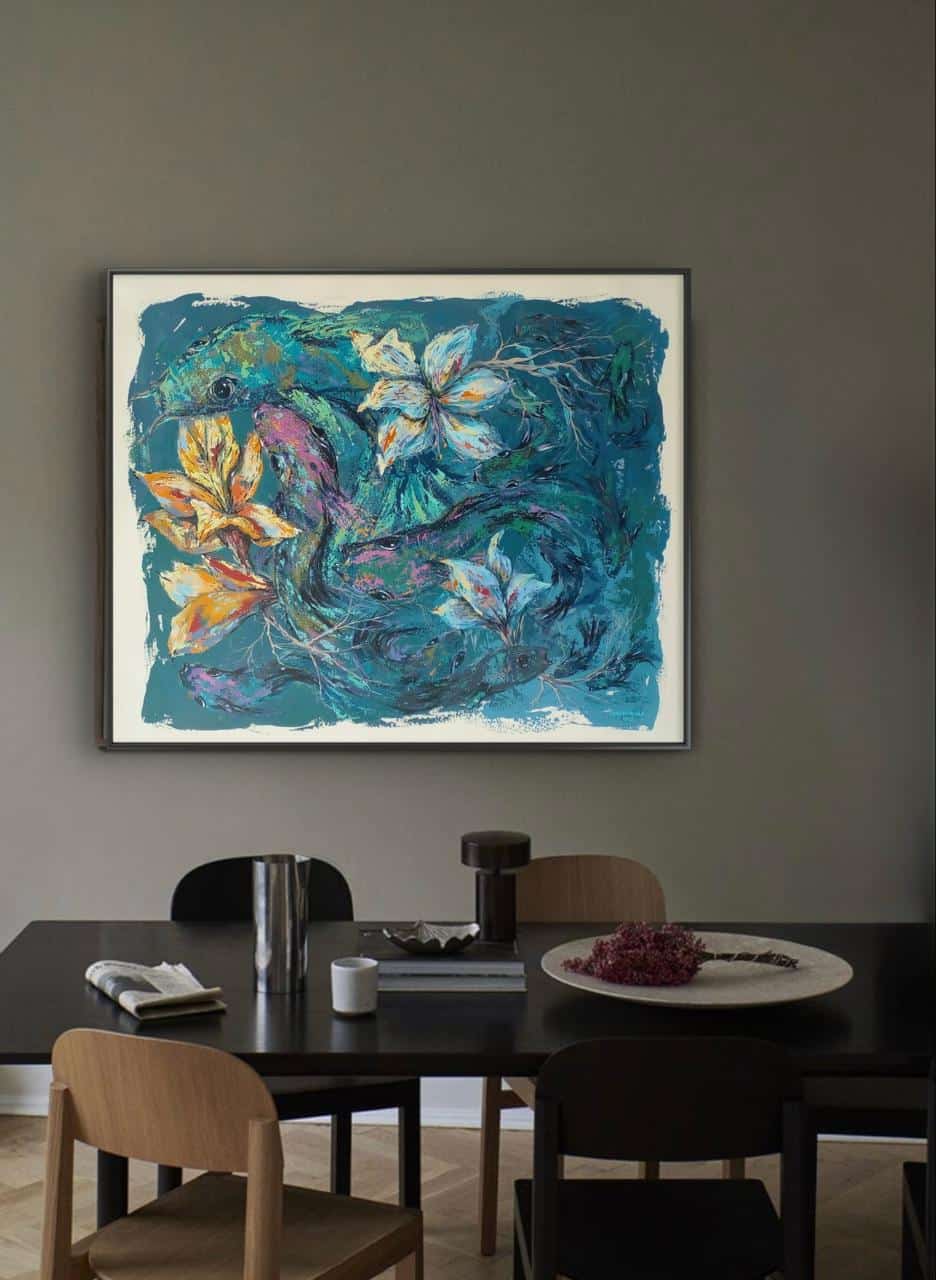 Urdimbre de peces y flores